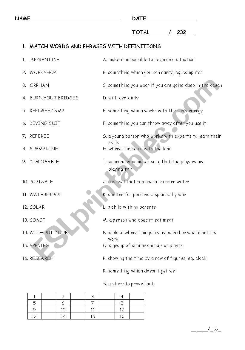 grammar & vocabulary worksheet