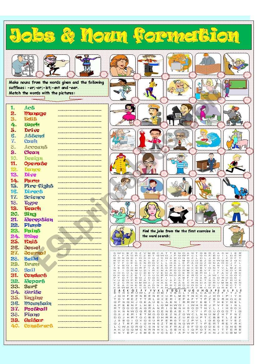 Jobs-Noun formation worksheet