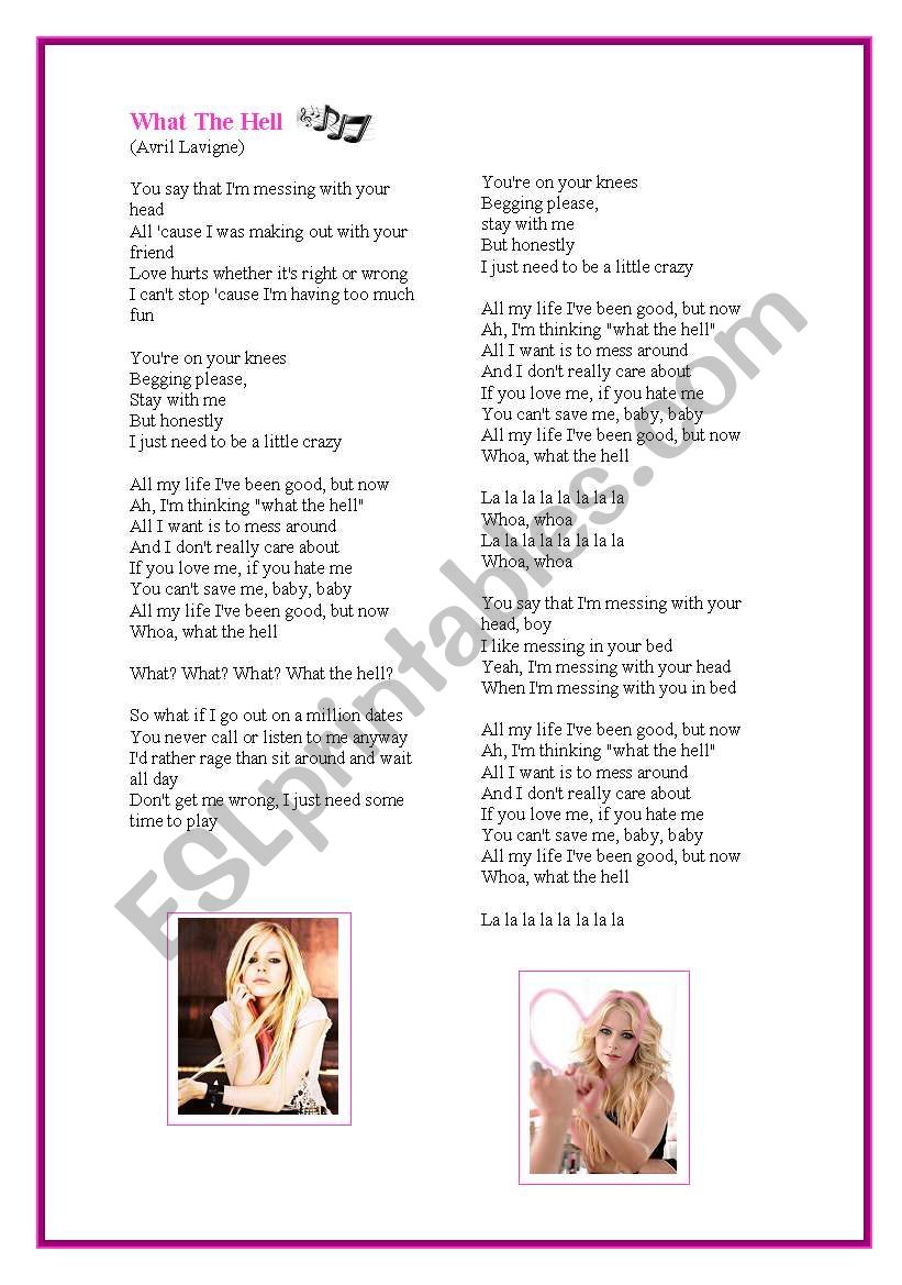 What the hell - Avril Lavigne worksheet
