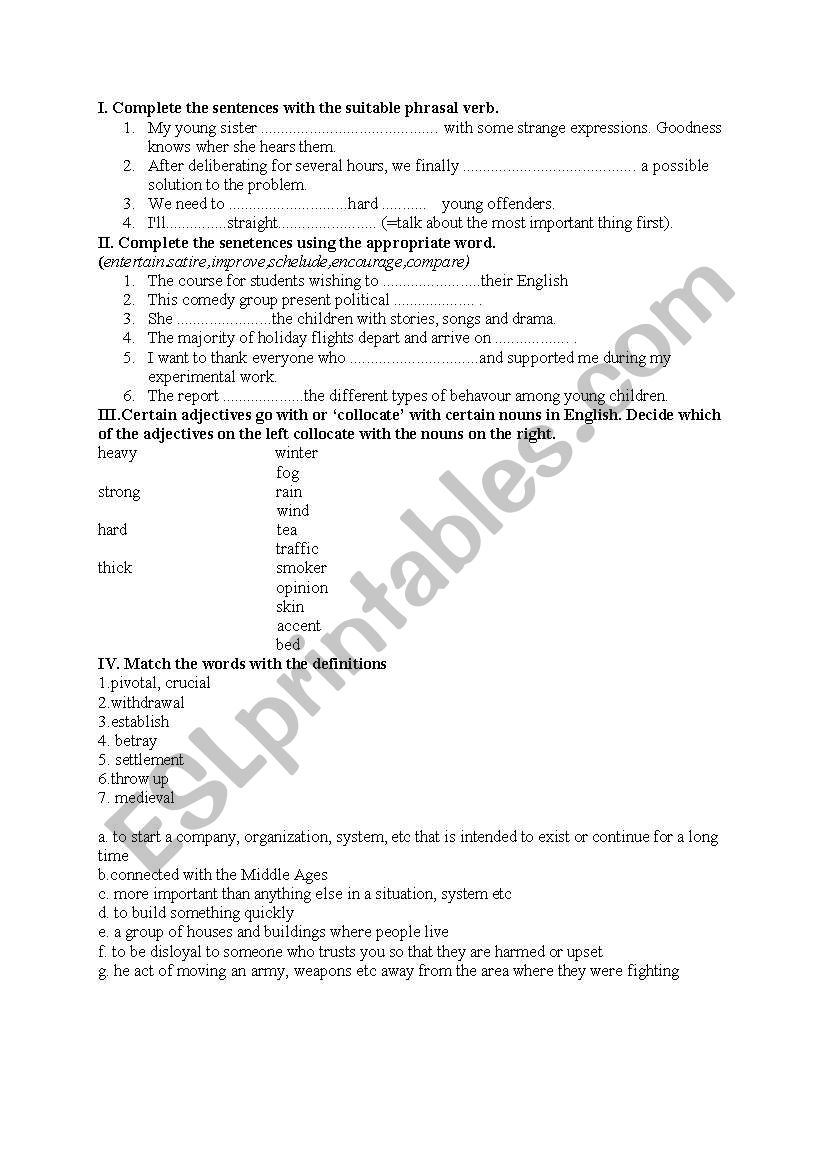 phrasal verbs and vocabulary worksheet