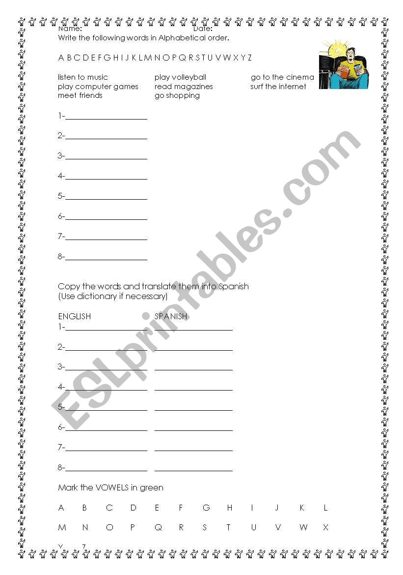 Leisure Activities Vocabulary Exercises Worksheets