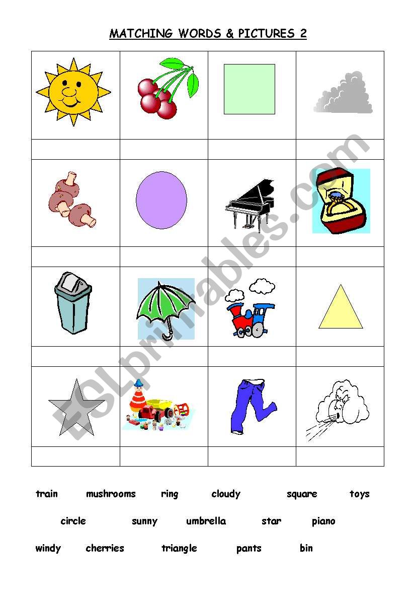 Matching words and Pictures 2 worksheet