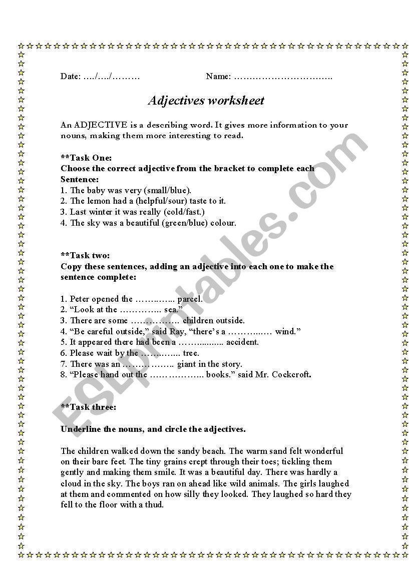 aDJECTIVES AND ADVERBS worksheet