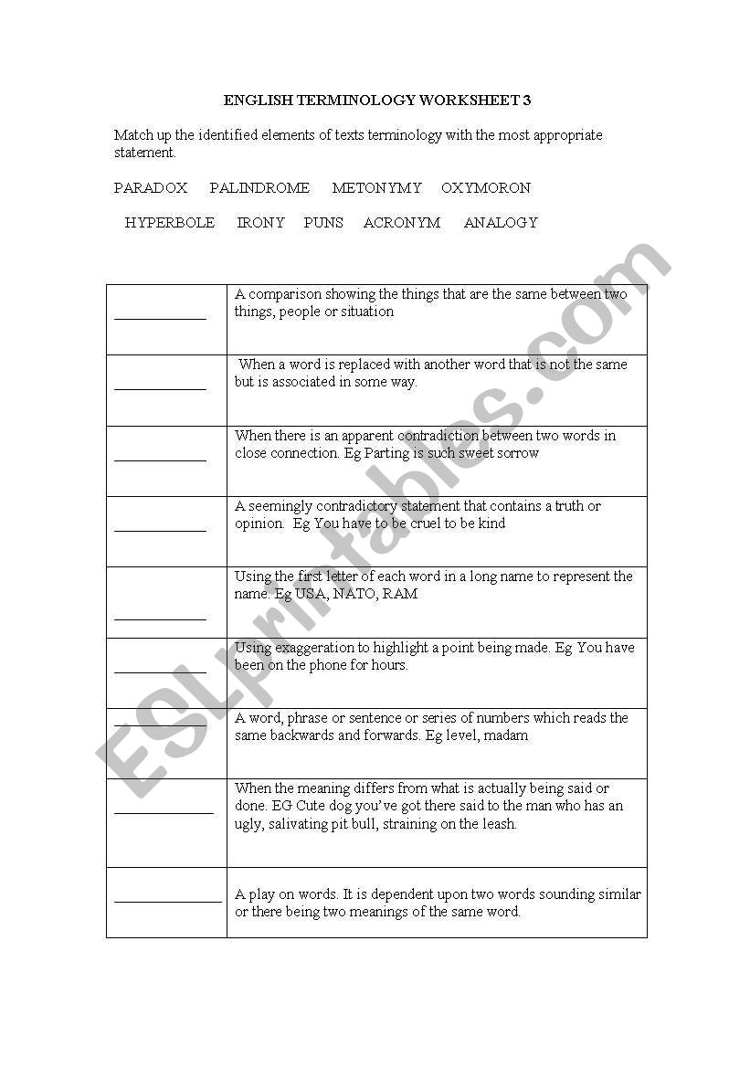 English Terminology 3 worksheet