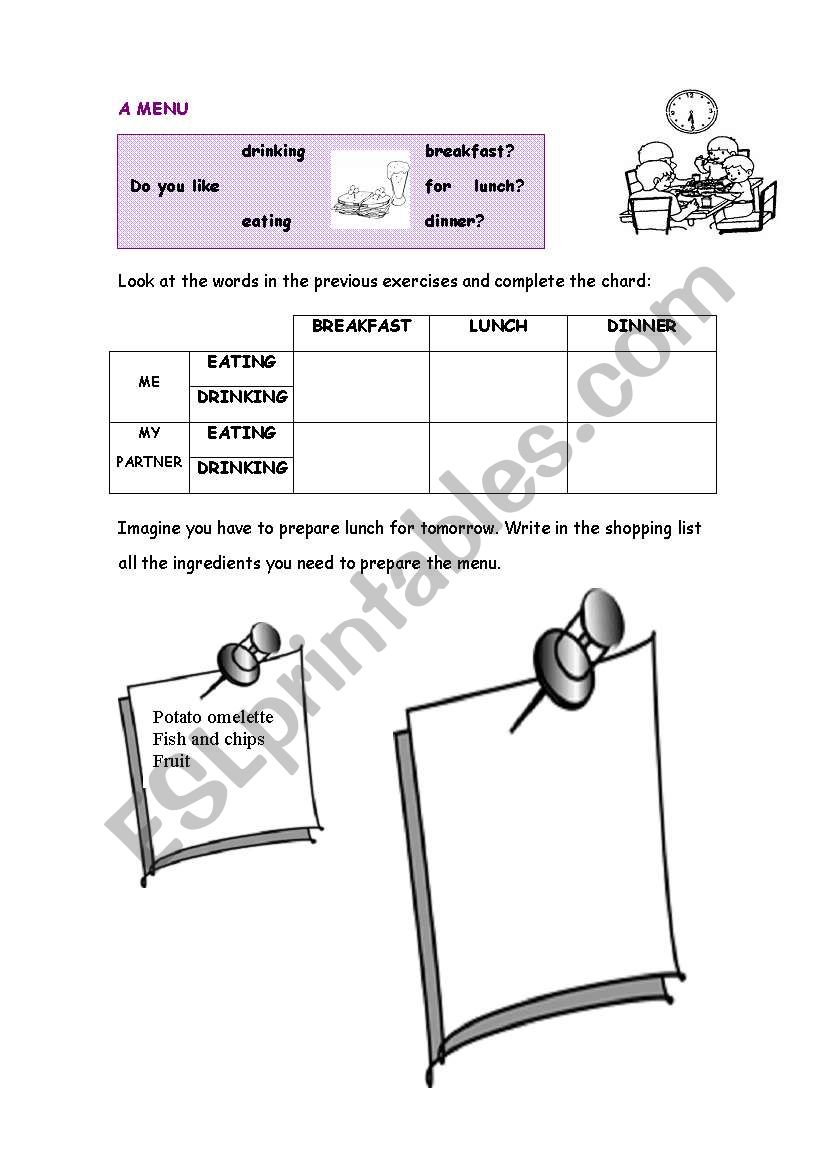 Food, meals and shopping 3 worksheet