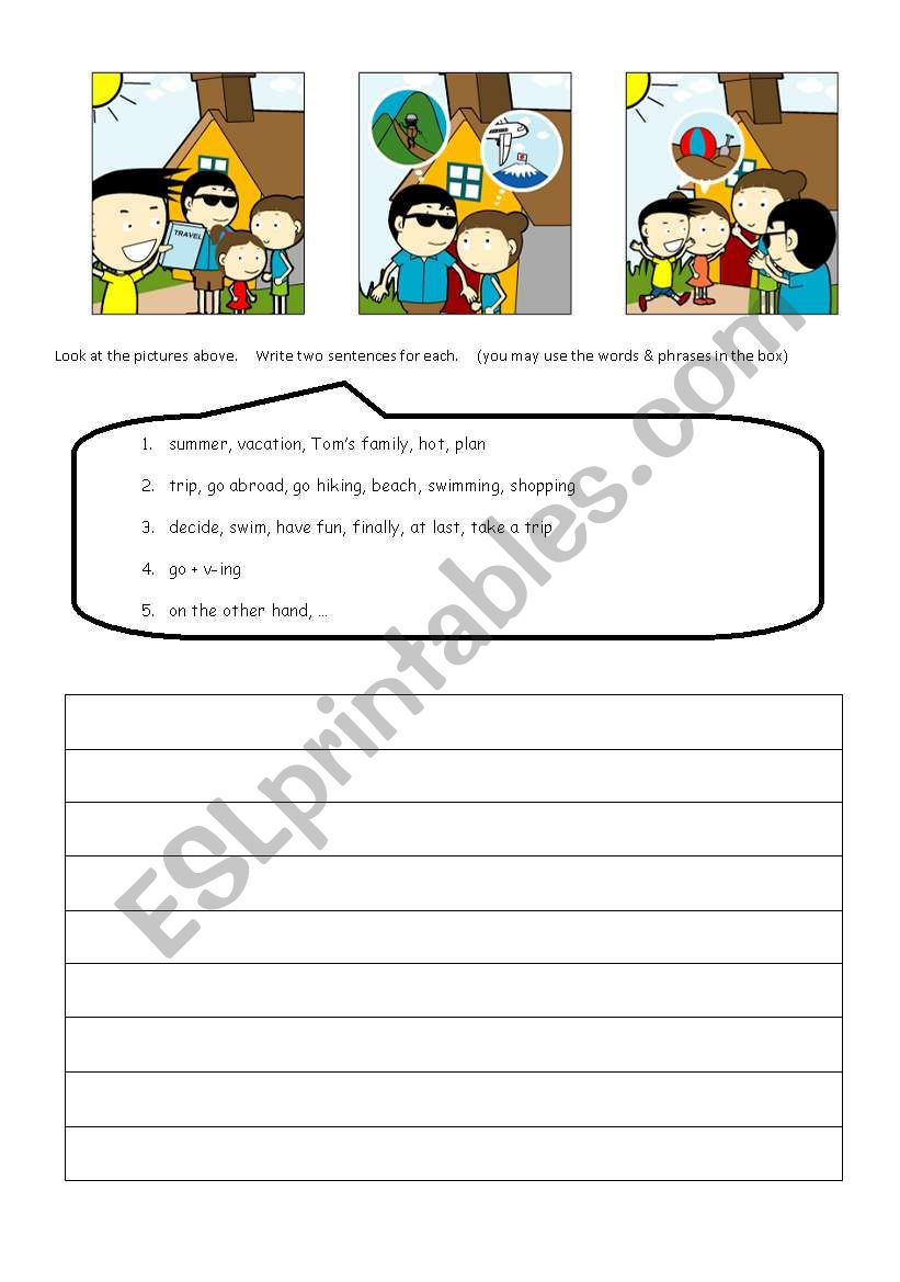 Vacation worksheet