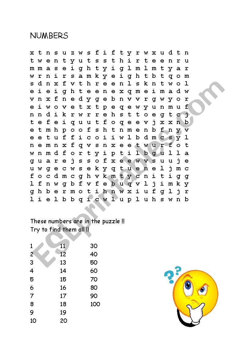 puzzle : NUMBERS worksheet