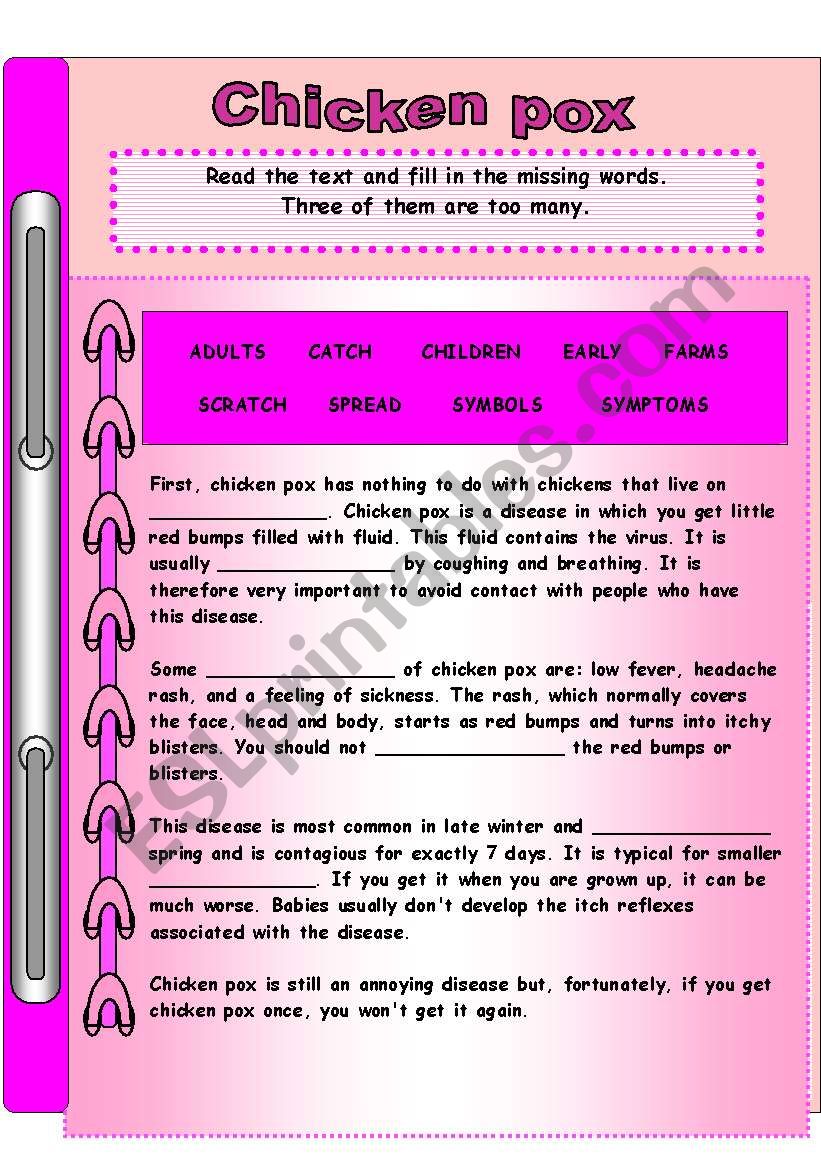 Chicken pox worksheet