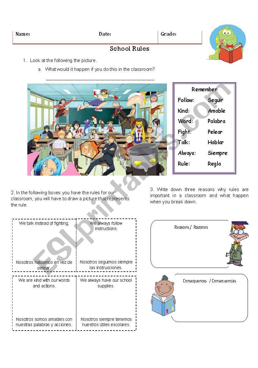 Rules of the classroom worksheet