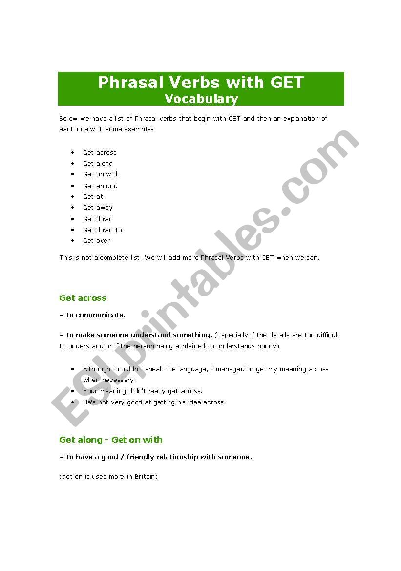 Phrasal Verbs worksheet