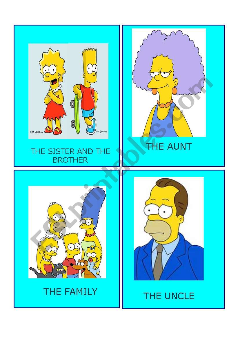 Simpson family flashcards 3 worksheet