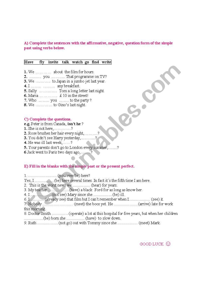 SIMPLE PAST-PRESENT PERFECT worksheet