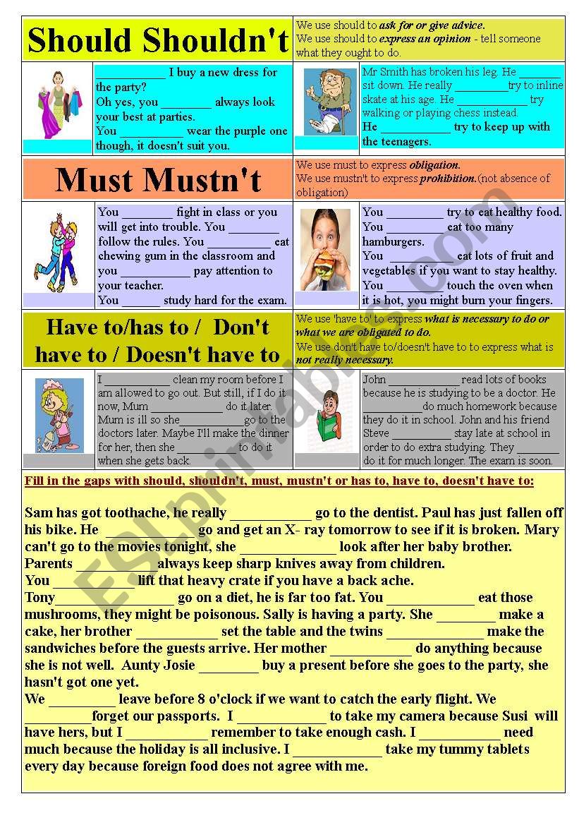 Should ShouldnÂ´t  - Must MustnÂ´t - Have to - DonÂ´t have to