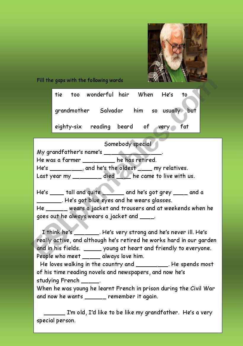 A special person worksheet