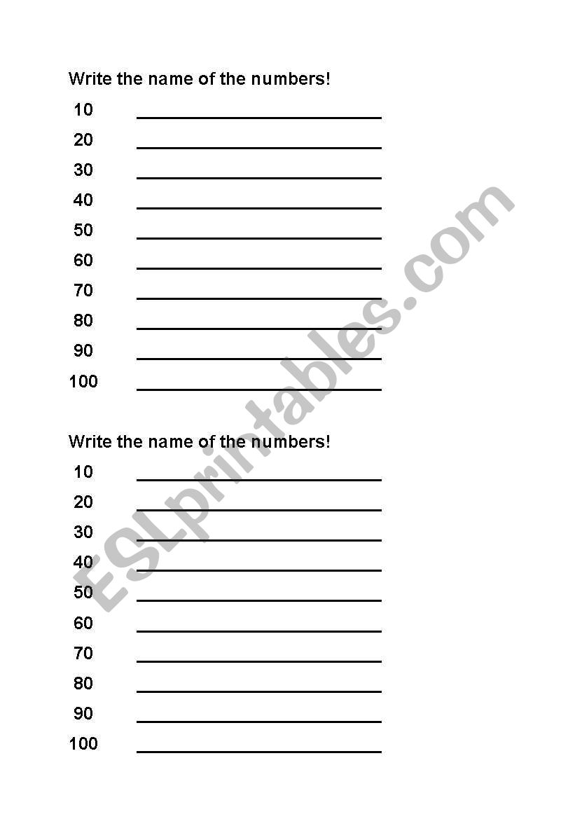 Write the name of the numbers worksheet