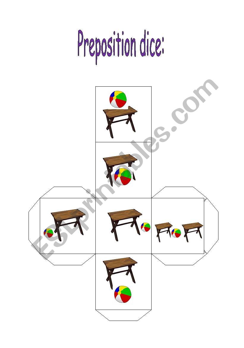 preposition dice worksheet