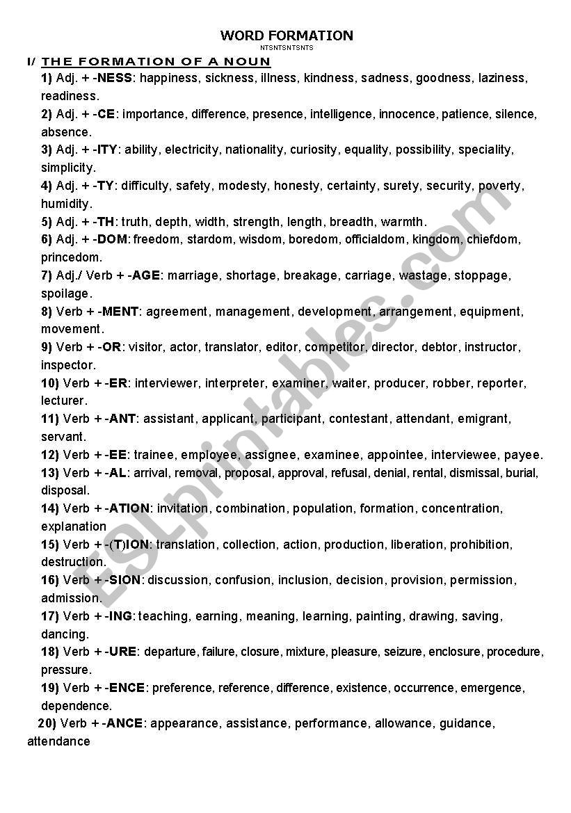 Word formation worksheet