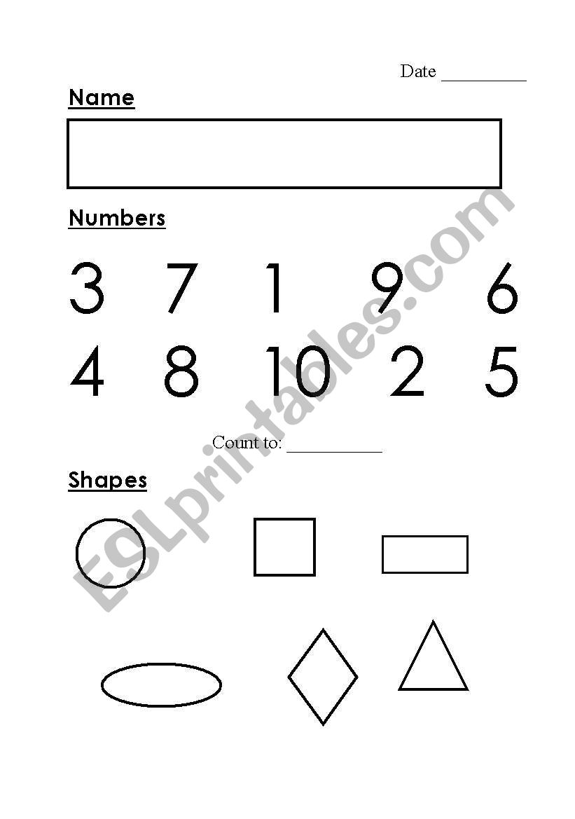 Kindergarten Assessment worksheet