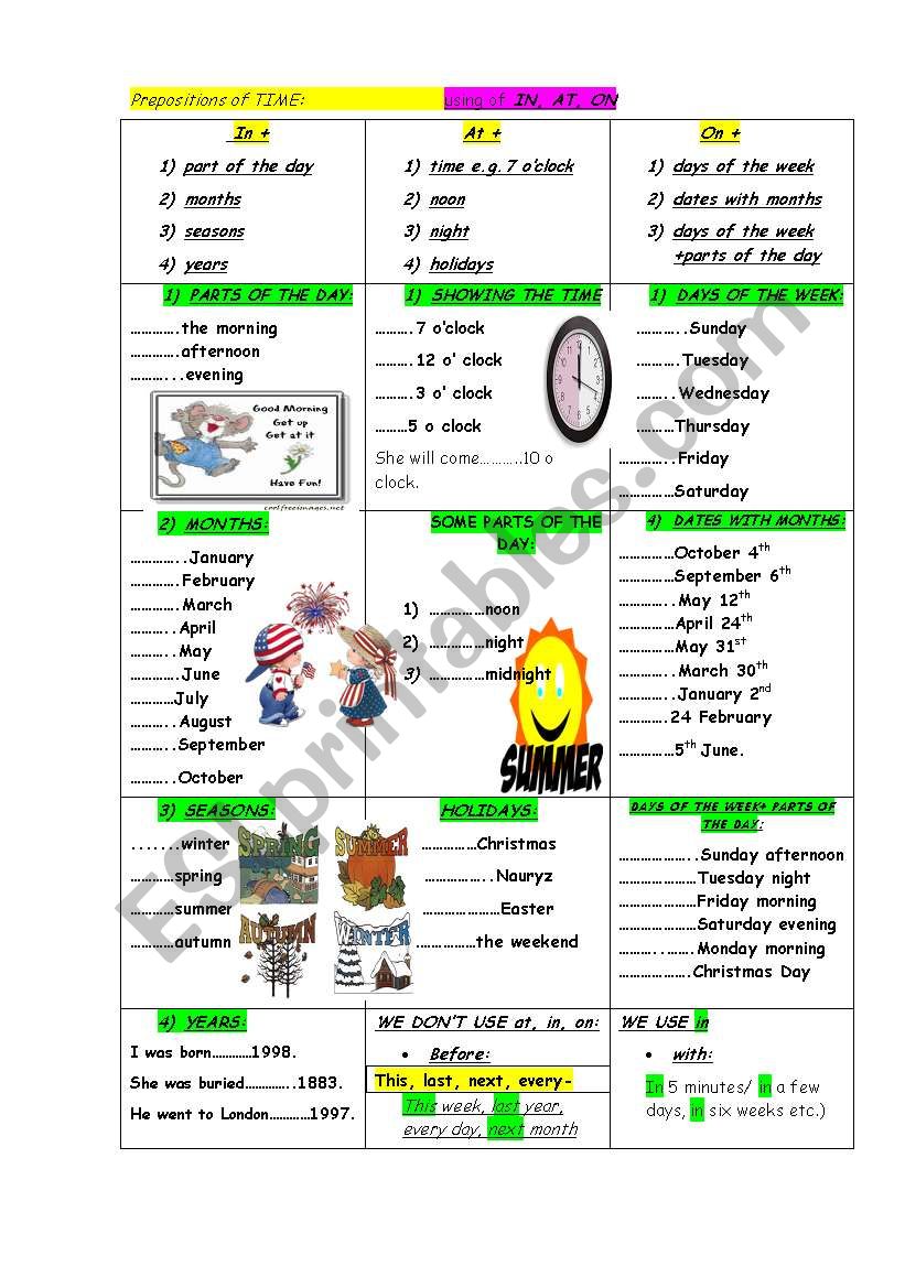 Prepositions AT; IN; ON worksheet