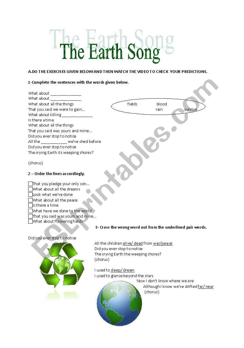 The Earth Song worksheet