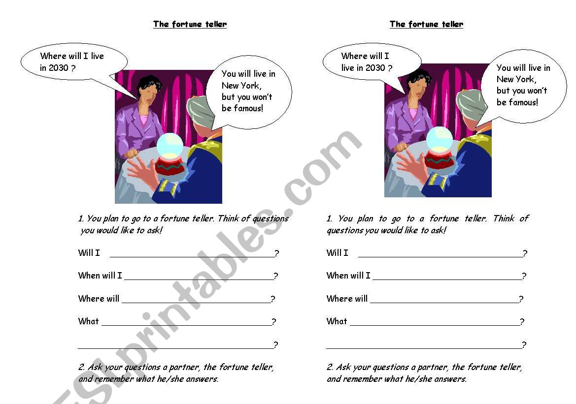 The fortune teller worksheet