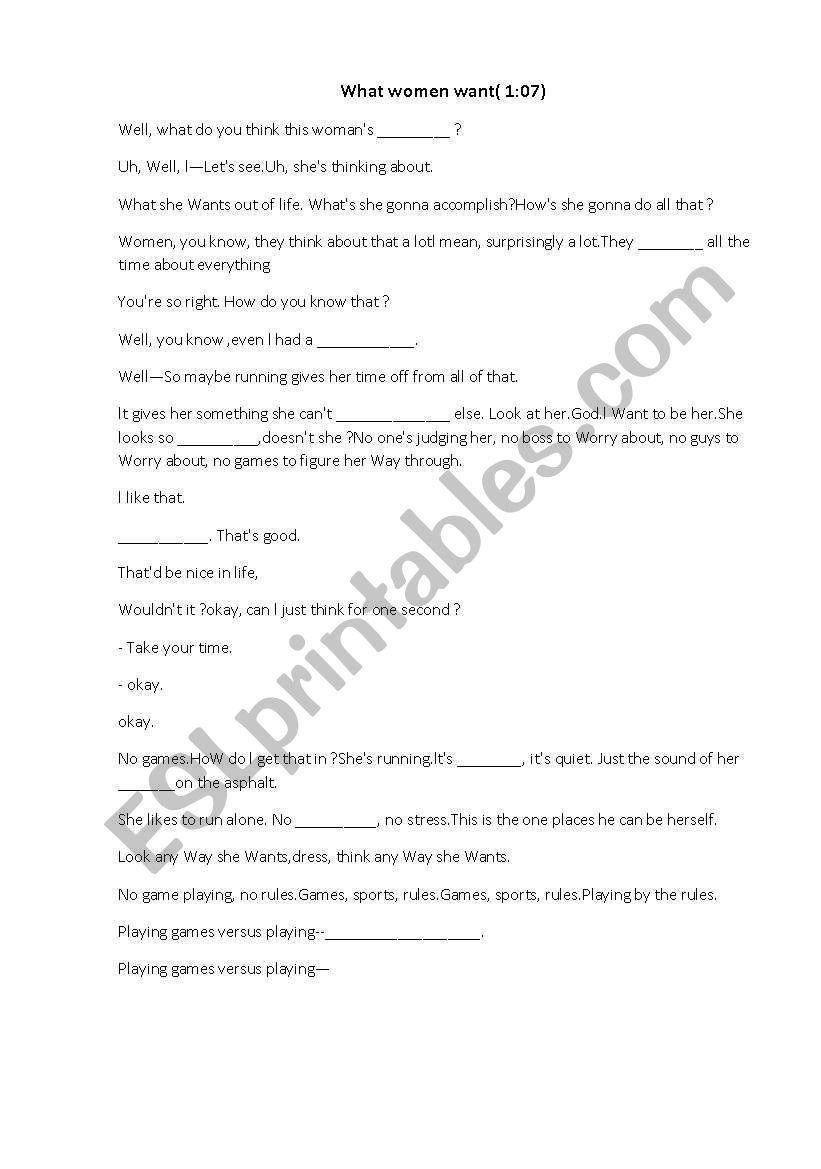 what women want worksheet