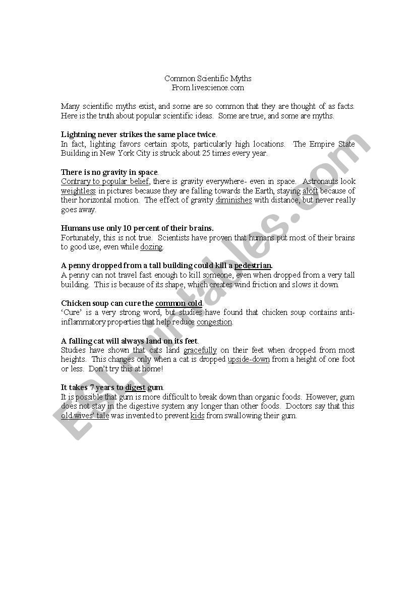  common scientific myths worksheet