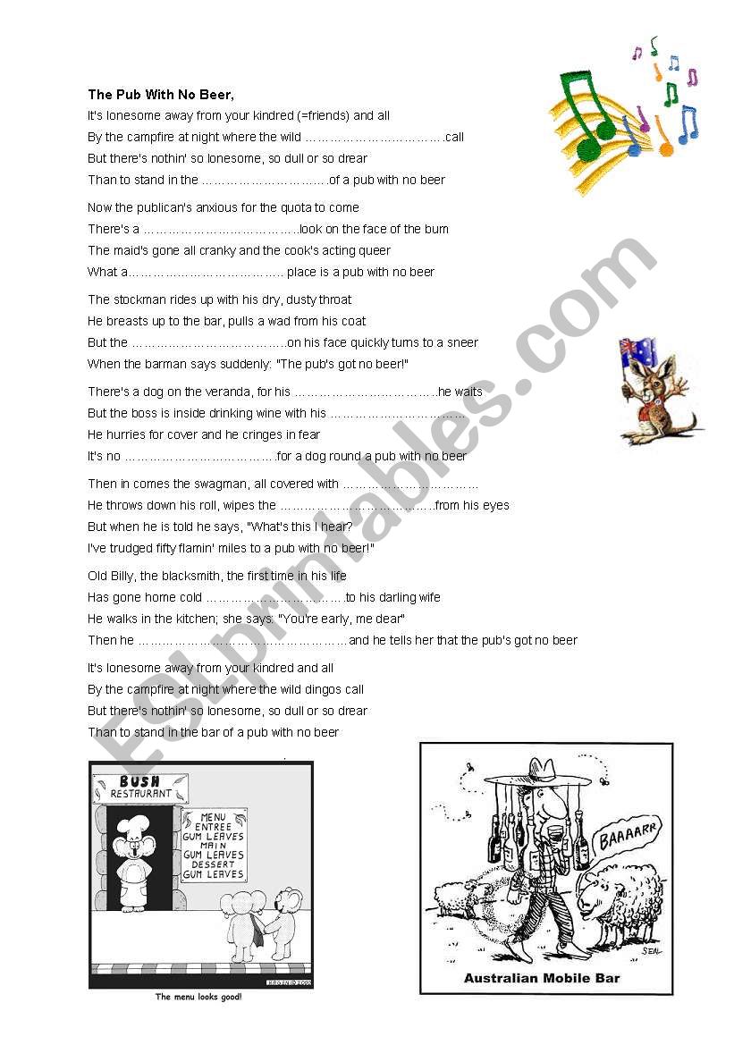 The pub with no beer worksheet