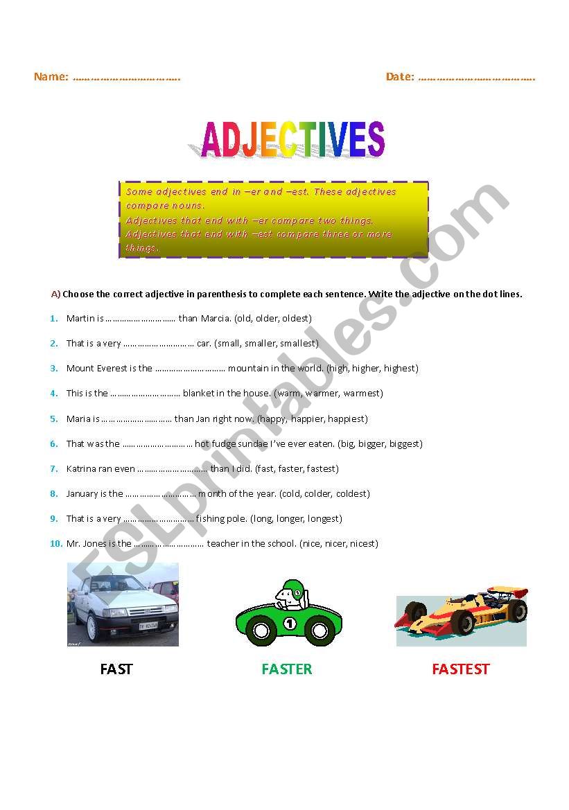 Adjectives ending in -er and -est