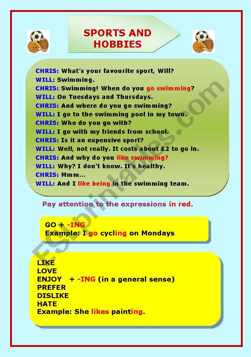 Sports and hobbies worksheet
