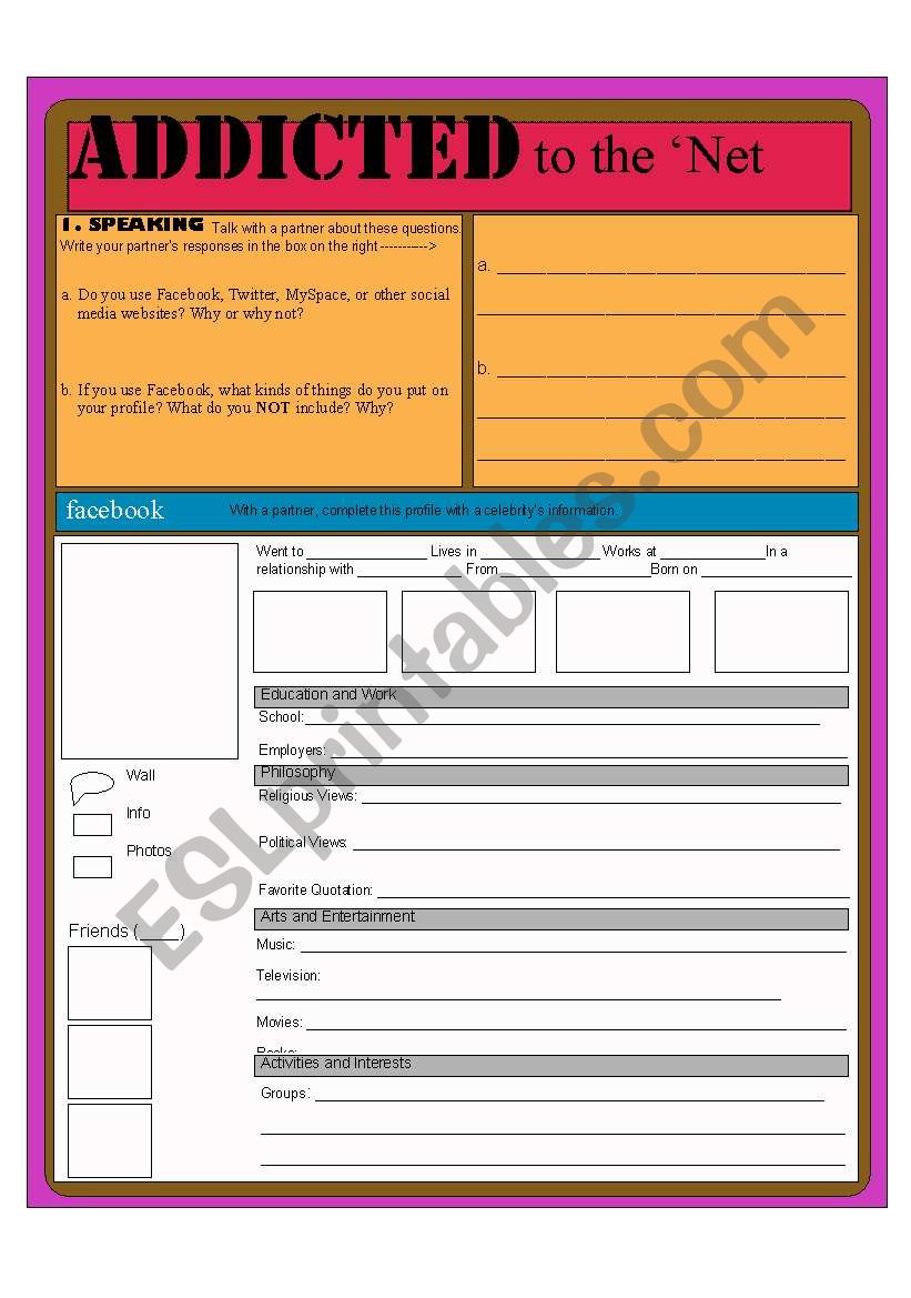 Addicted to the Net worksheet