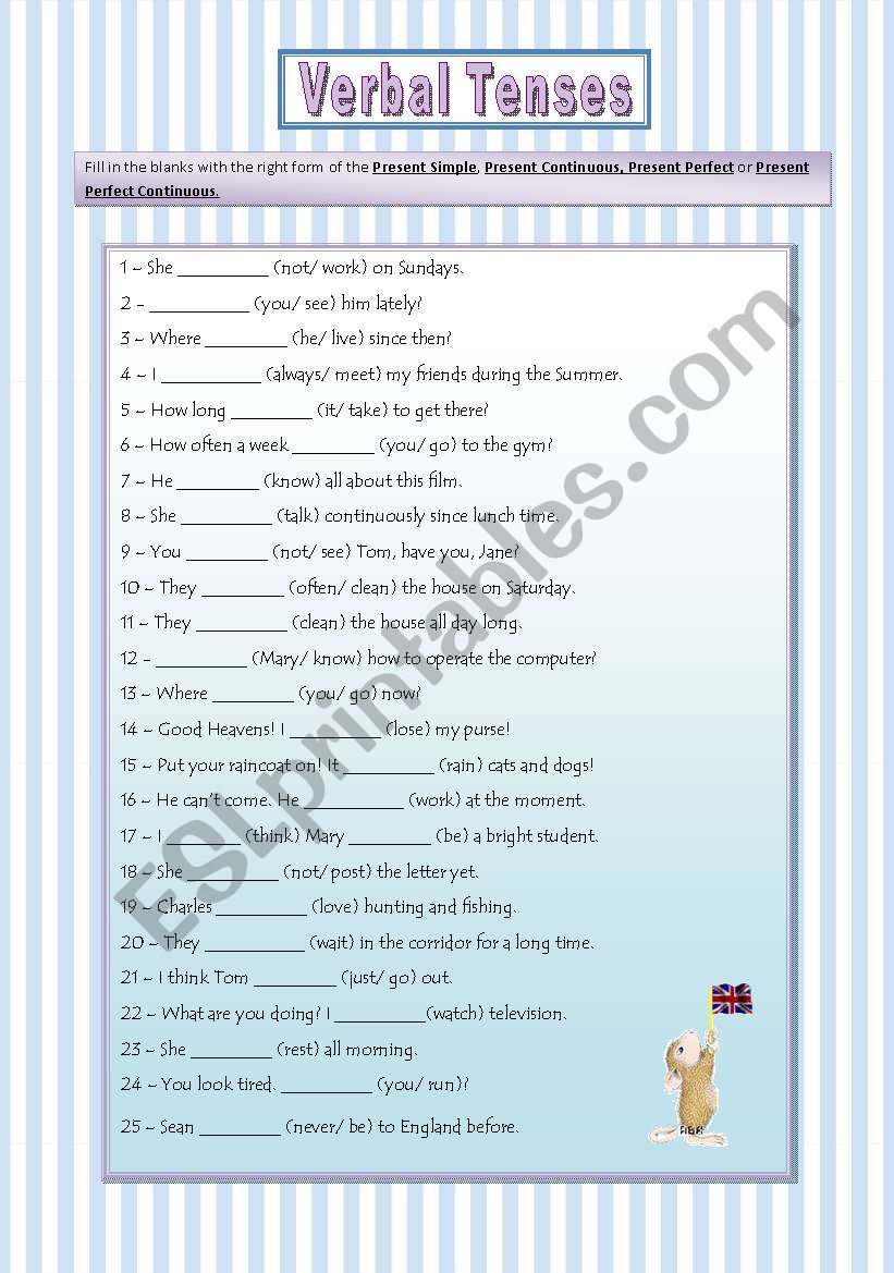 Tense revision (with answer key)