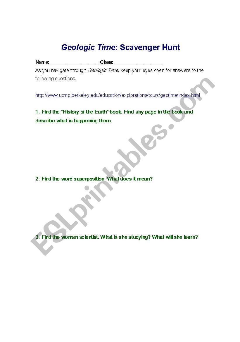 Geologic Time: Scavenger Hunt worksheet