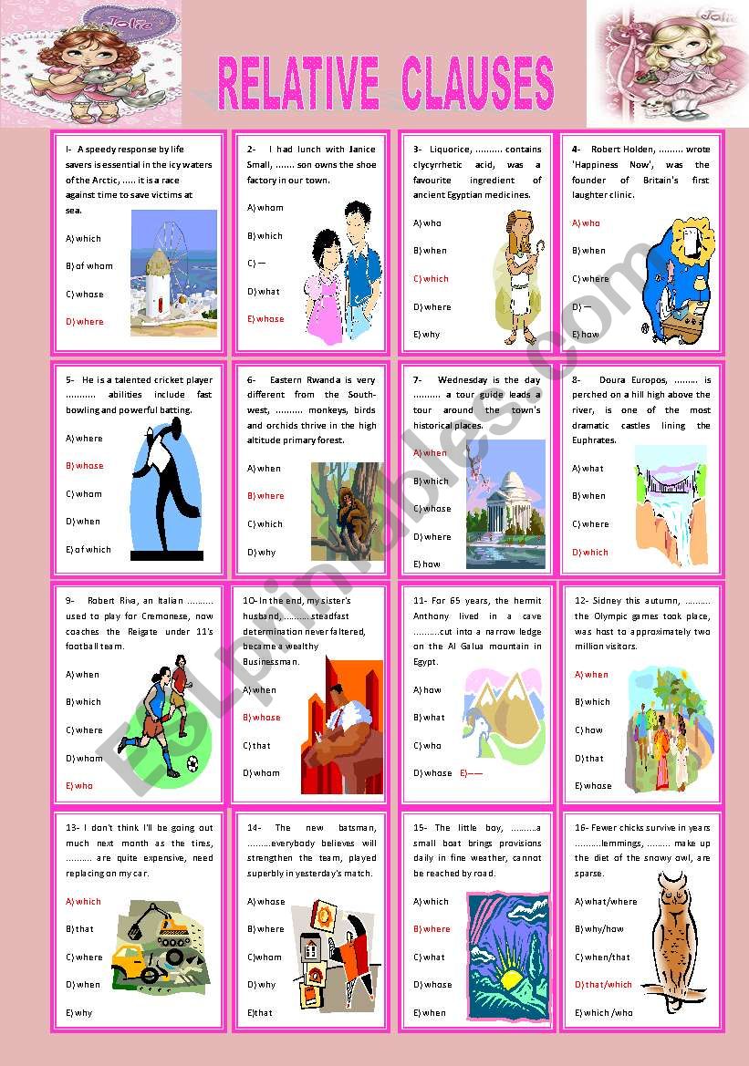 RELATIVE CLAUSES 6 worksheet