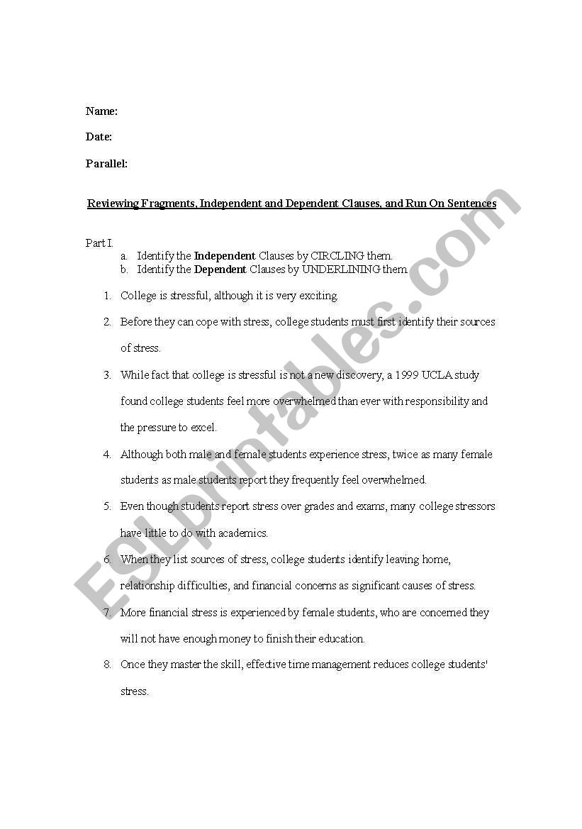 Identifying Fragments, Clauses, and Run Ons
