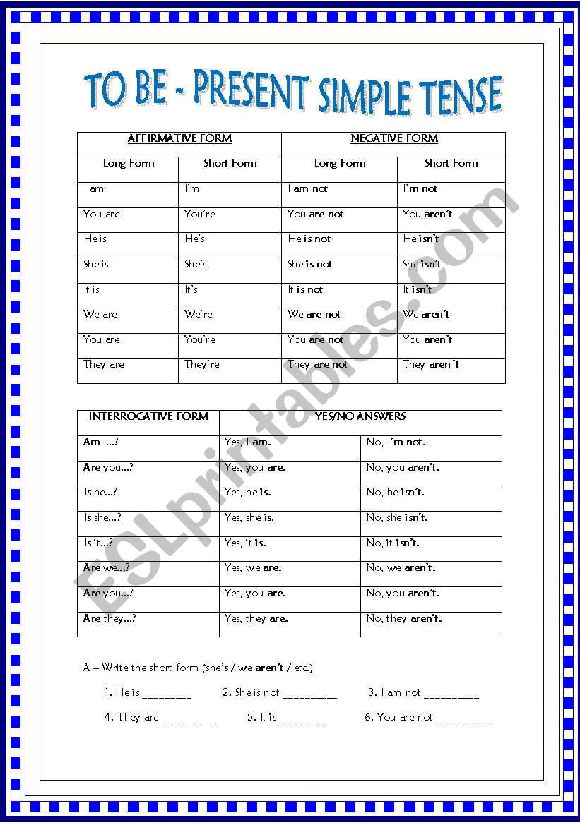 TO BE - PRESENT SIMPLE. worksheet