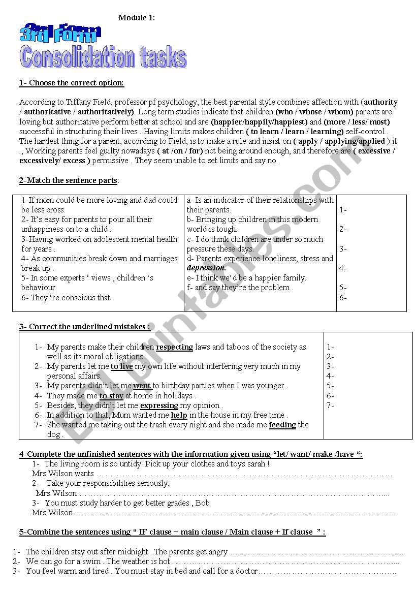 Consolidation tasks  3rd year students 