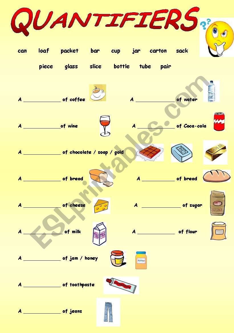 QUANTIFIERS (Editable) worksheet