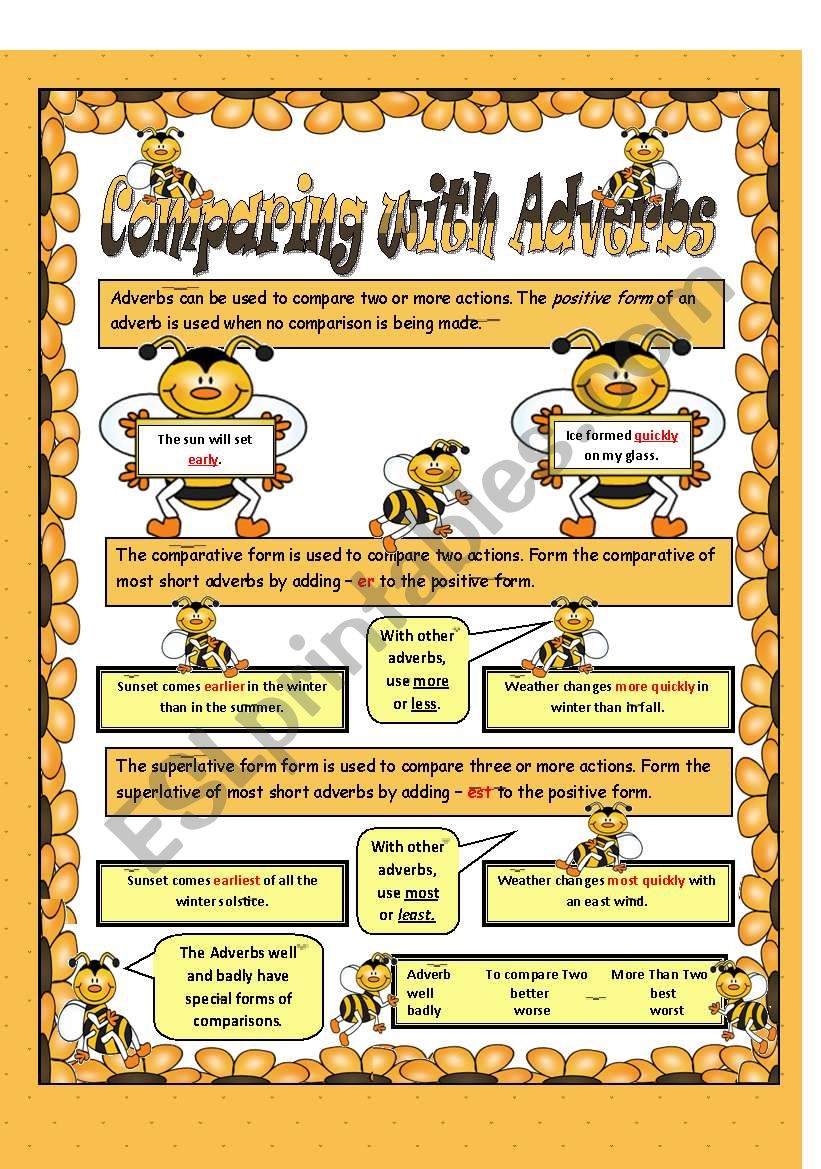COMPARING WITH ADVERBS, WORKSHEET + POSTER