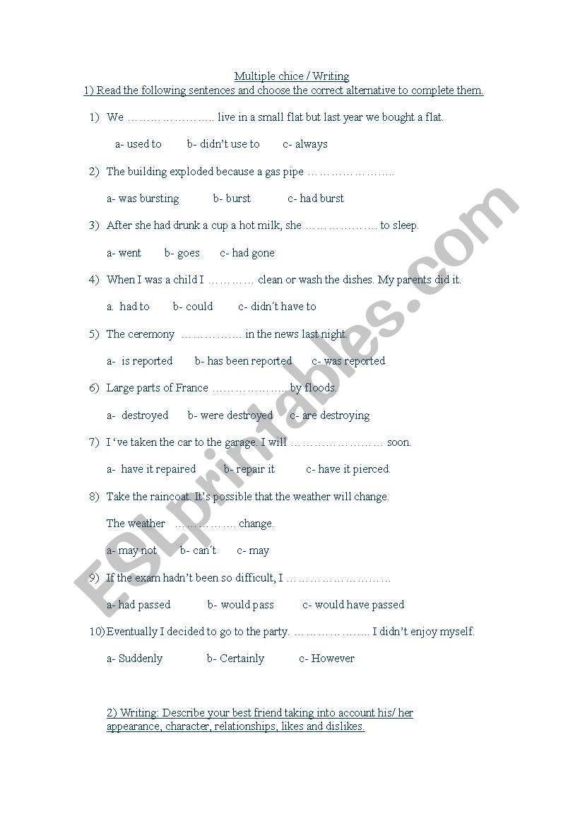 Multiple choice worksheet