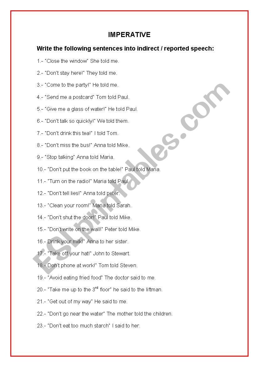 Regeneratief klant onaangenaam COMMANDS REPORTED SPEECH - ESL worksheet by monte