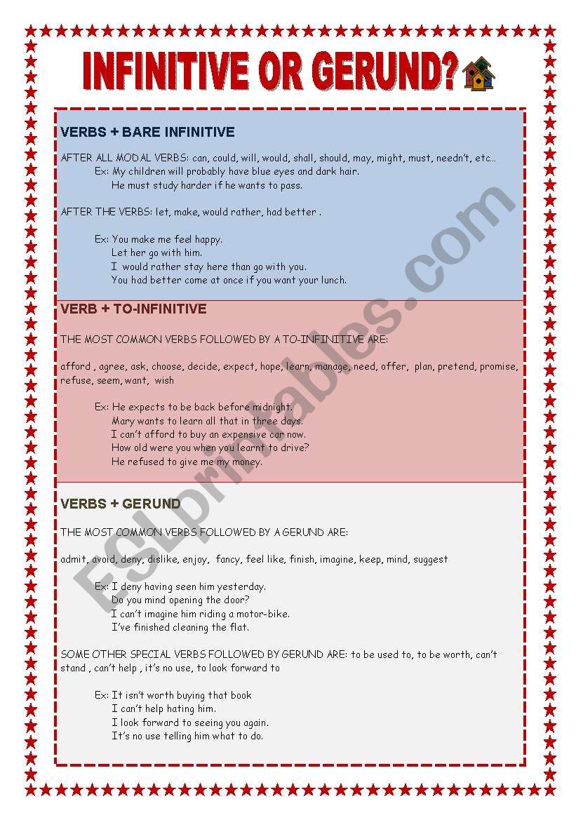 INFINITIVE OR GERUND? EXERCISES AND KEY. YOLANDA