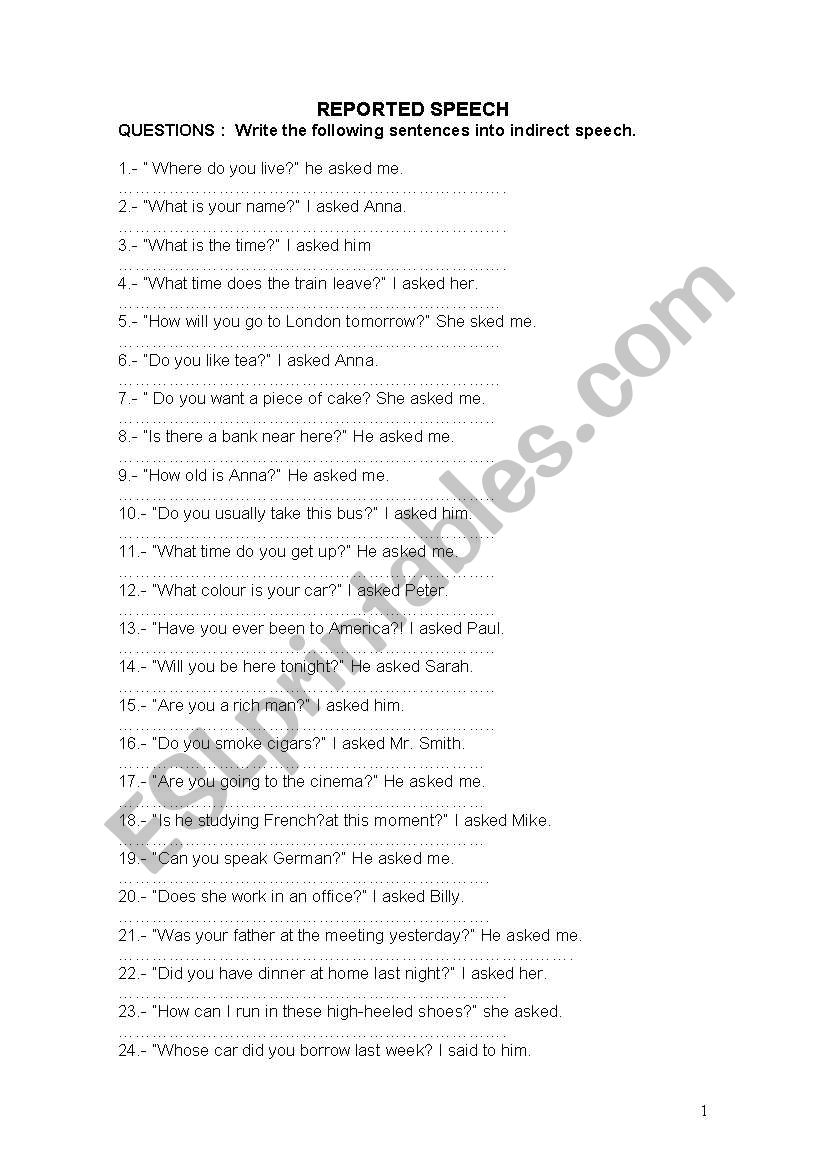 STATEMENTS REPORTED SPEECH worksheet