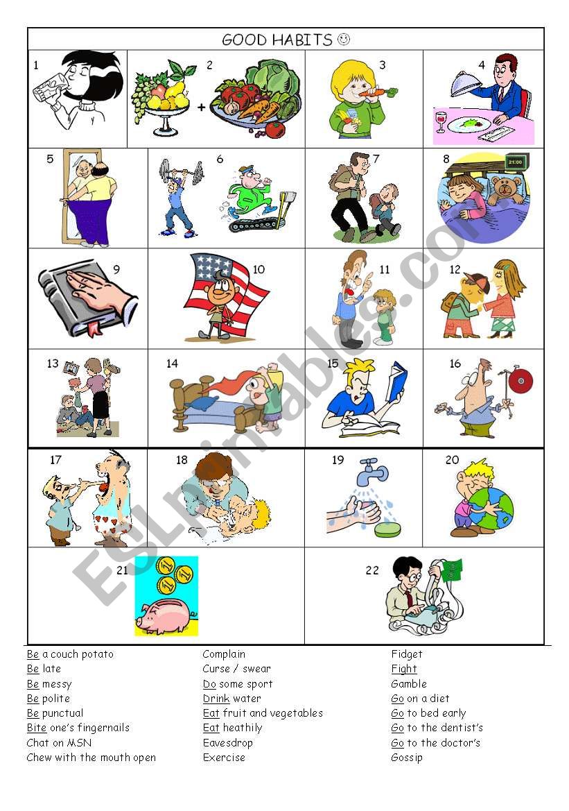 Good habits - bad habits vocabulary worksheet