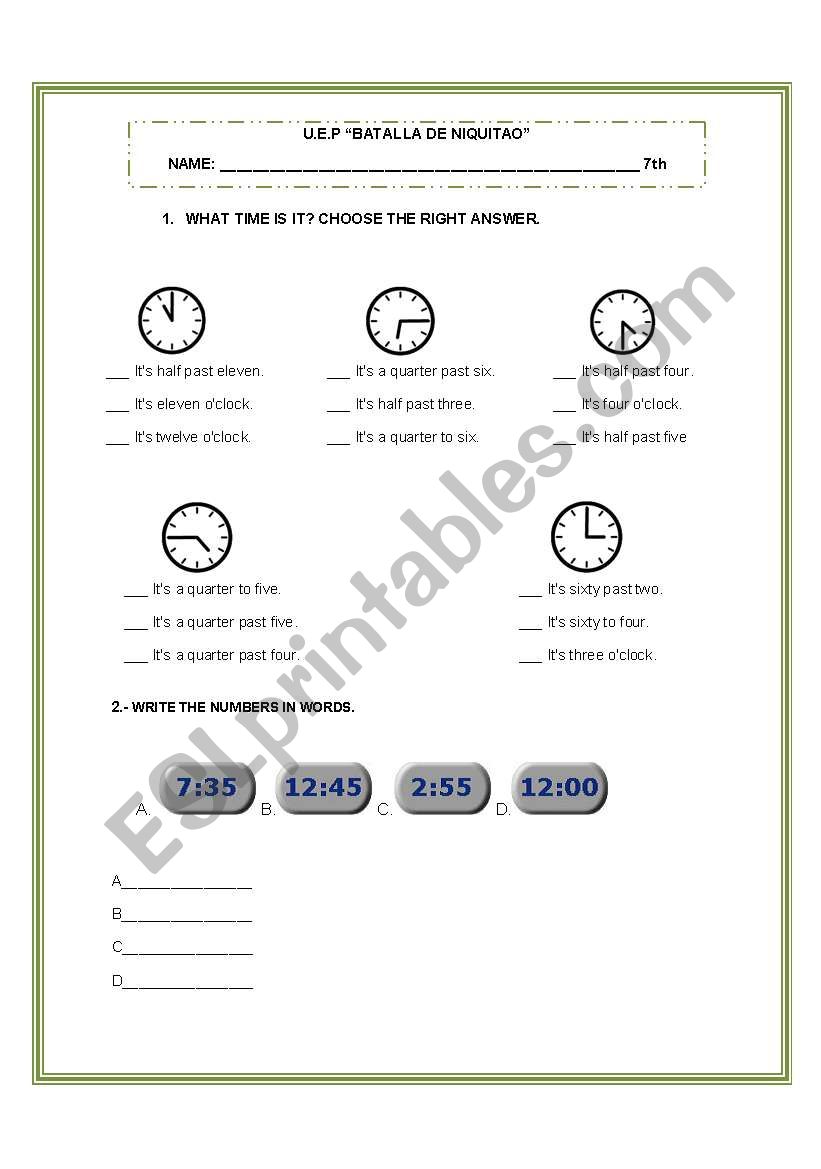 TIME worksheet