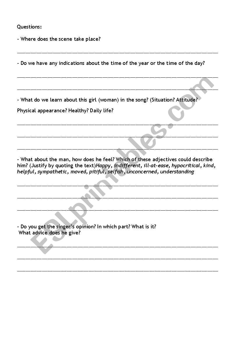 Another Day In Paradise lyrics - ESL worksheet by Adva