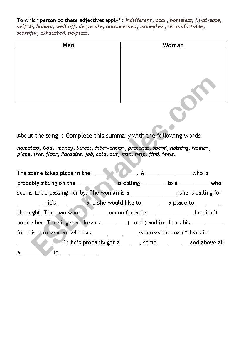 Song: Another Day in Paradise - ESL worksheet by mundico