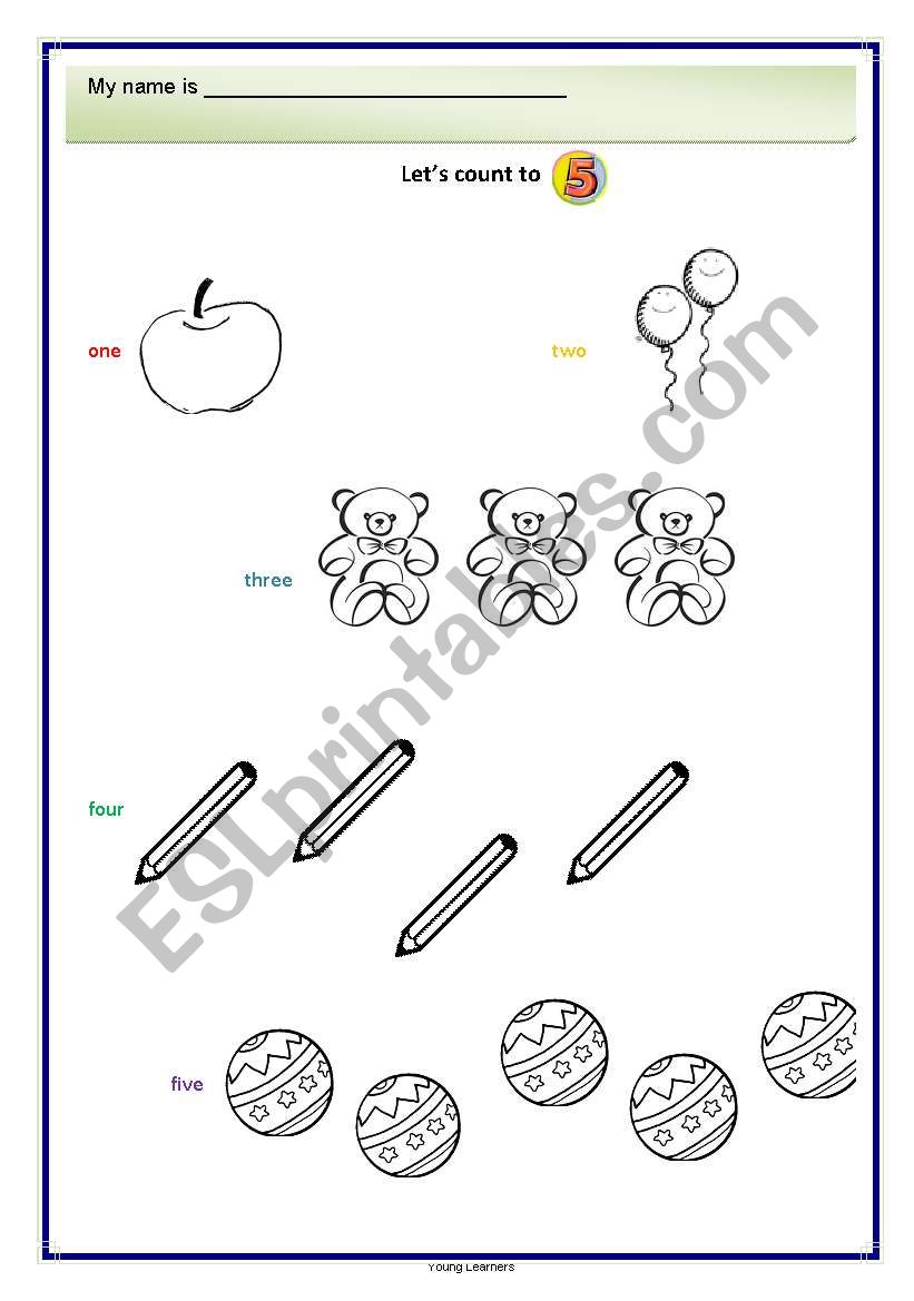 Let´s count to 5 - ESL worksheet by darlenerosario