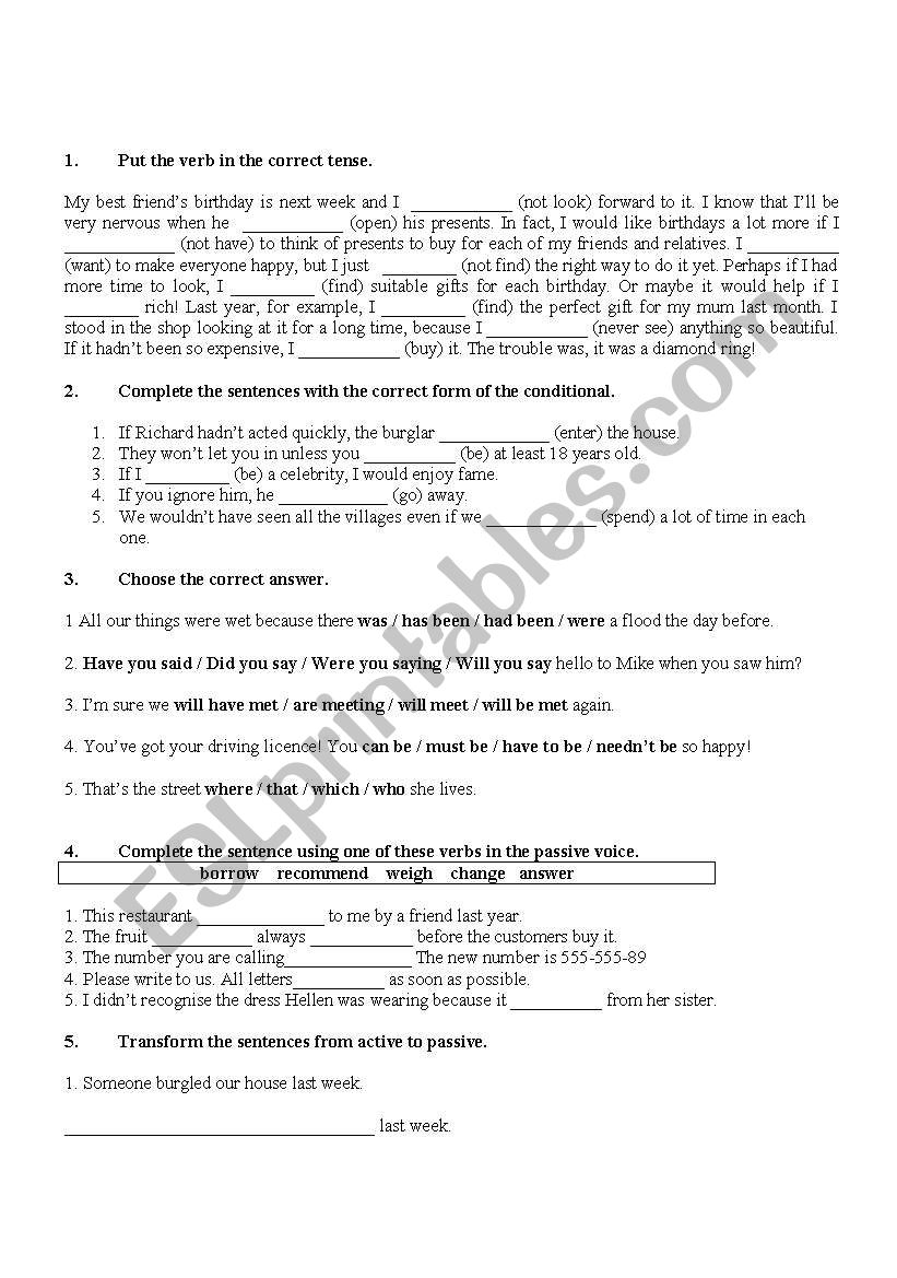 GRAMMAR EXERCISES worksheet