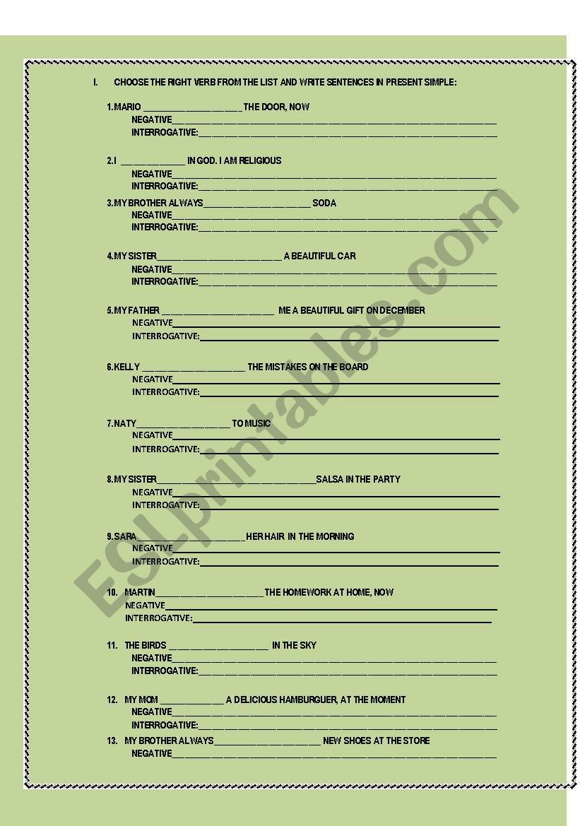 Present Simple sentence formation